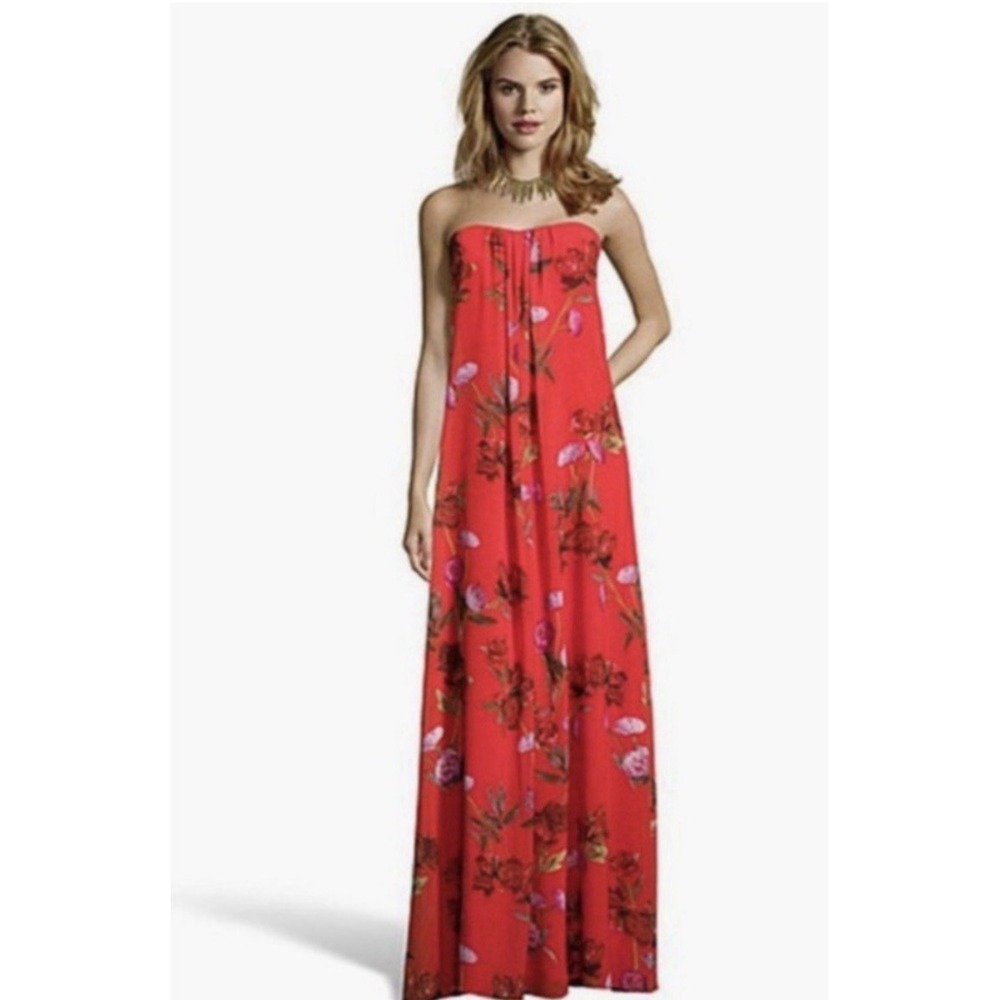 erin fetherston Daria Red Chiffon Floral Maxi Dress Women's Size 10 Peony Print